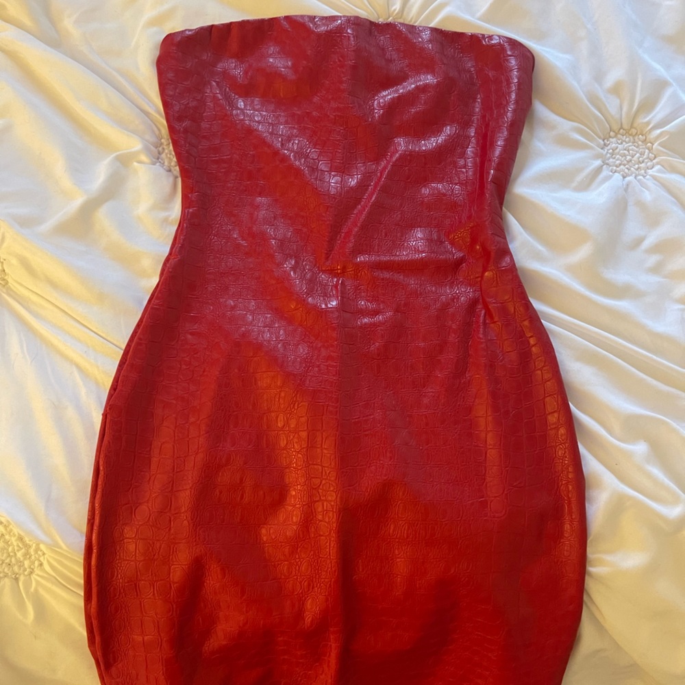 Red Crocodile Tube Top Dress